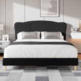 Garvee Queen Size Upholstered Platform Bed Frame - Soft Fleece Crown Headboard, Heavy Duty Wood Slats, Low Profile, Noise-Free, No Box Spring Needed, Safe Rounded Corners, Easy Assembly - Black, QUEEN size - Black