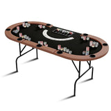 Garvee 84" Oval Poker Table, Foldable Casino-Style Game Table with Padded Rail & 9 Built-in Plastic Cup Holders, Portable Folding Card Table for 10 Players - Brown & Black