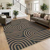 Garvee 5' × 7' Arch Jute-Look Area Rug, Soft Washable Jute-Look Polyester Carpet for Living Room, Bedroom and Dining Room, Black/Brown - Black/Brown
