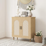 Garvee Modern Rattan Sideboard Buffet Cabinet – Adjustable Shelves, Sturdy Wood Feet, Spacious Storage – Accent Console Table for Dining Room, Kitchen, Entryway, or Living Room – Log Color