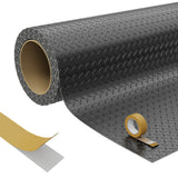 Garvee Heavy Duty Diamond Plate PVC Garage Floor Mat – 4x8 FT Non-Slip Waterproof Flooring Roll, Easy to Cut & Clean, Double-Sided Tape, Ideal for Car Parking, Workshop, Warehouse, Basement, Black - Black + Adhesive