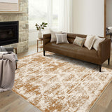 Garvee 10' x 13' Extra-Large Vintage Distressed Damask Area Rug, Washable Non-Slip Low-Pile Rug for Living Room & Dining Room, Beige Yellow - Beige Yellow