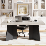 Garvee Dining Table for 6-8 People - 63" Modern Long Kitchen Table with Large Tabletop & Heavy Duty Pedestal Legs, Dinner Table for Kitchen, Conference Room, Home, Natural & Black