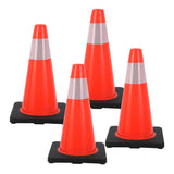 Garvee 4 Pcs 18-inch Traffic Cones, Heavy Duty PVC Safety Cones with 14"x14" Weighted Base, High Visible Reflective Collars Parking Cones for Construction, Roadway & Parking Lots - Orange - Weighted Base