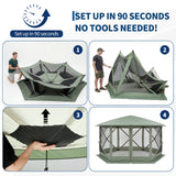 Garvee Screen Gazebo Tent, 13 x 13 FT 6-Sided Canopy for 8-10 People with 7.5 FT Height, Removable Wind Cloth and Carry Bag for Camping, Green and Light Gray