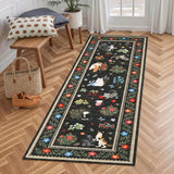Garvee 2' x 8' Washable Cat & Floral Runner Rug, Non-Slip Stain-Resistant Soft Low-Pile Animal Print Rug for Bedroom, Kitchen, Bathroom , Black - Black