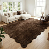 Garvee 5' x 7' Coffee Solid Scalloped Plush Area Rug, Washable Soft Plush Non-Slip Polyester Carpet for Living Room, Bedroom and Nursery - Coffee