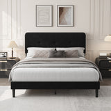 Garvee Queen Bed Frame, Velvet Upholstered Platform Bed Frames with Adjustable Headboard, No Box Spring Needed, Anti-Noise EVA Sponge, Sturdy Metal Support, Easy Assembly, Black & White Trim - Black