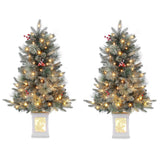 Garvee 2PCS 3FT Pre-Lit Artificial Christmas Trees – Tabletop Storage Decor, Flocked Snow, 78 Warm White LED Lights, 8 Lighting Modes, Battery Operated, Berry Clusters for Holiday, System default