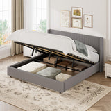 Garvee King Size Corduroy Upholstered Storage Bed Frame with Gas Lift & Padded Headboard, Wooden Slat Support, Taupe Grey, Platform Bed for Bedroom - Taupe Gray