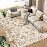 Garvee 9' x 12' Large Vintage Distressed Damask Area Rug, Washable Non-Slip Low-Pile Rug for Living Room, Bedroom & Dining Room, Beige Yellow - Beige Yellow