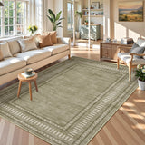 Garvee 5' × 7' Washable Non-Slip Area Rug for Kitchen Living Room, Soft Pearl Velvet Border Pattern,Sage Green - Sage Green