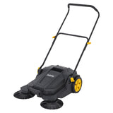 Garvee 25.6-Inch Manual Push Floor Sweeper with 5-Gallon Debris Bin, Dual Side Brushes & Adjustable Folding Handle for Garage, Driveway, Patio and Sidewalk, Black/Yellow - Black + Yellow