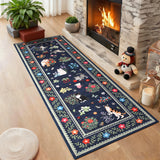 Garvee 2' x 6' Washable Cat & Floral Runner Rug, Non-Slip Stain-Resistant Soft Low-Pile Animal Print Rug for Hallway, Kitchen & Entryway, Blue - Blue