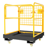 Garvee Mobile Forklift Safety Cage, Steel Base Frame, Safety Fence and Casters for Warehouse Maintenance, Black/Yellow