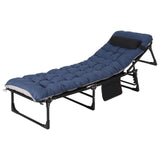 Garvee 75" Folding Camping Cot with Thick Mattress, 8-Leg Rectangular Adjustable Lounge Chair with Headrest Pillow & Side Pocket, Heavy Duty Foldable Guest Bed for Indoor Office & Outdoor Travel - Blue - Blue 190Cm