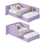 Garvee Velvet Upholstered Twin Corner Daybed Sofa - Headboard, Guardrail, Bed Rails, Adjustable Installation, Wooden Slats, For Bedroom or Guest Room - Size: Twin, Color: Purple - Purple