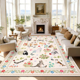 Garvee 10' x 13' Washable Cat Print Area Rug – Modern Farmhouse Floral Edge, Non-Slip, Low Pile, Mark Resistant Carpet – Perfect for Living Room, Bedroom, Nursery, Office, Dining Room,  Beige - Beige