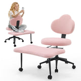 Garvee Ergonomic Cross Legged Office Chair, 360° Swivel Meditation Kneeling Chair with Wheels, Adjustable Height for Meditation, ADHD & Yoga, Lumbar Support, Wide Criss Cross Design, Teddy Fabric, Pink - Pink-Teddy