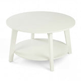 Garvee Modern 2-Tier Round Coffee Table with Storage - Open Shelf & Curved Legs - Compact Center Table for Small Living Rooms - Mark-Resistant Surface, Easy Assembly - White - White
