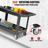Garvee Heavy-Duty 2-Tier Service Cart, 550 lbs Capacity Rolling Utility Cart with Lipped Shelves, Gray