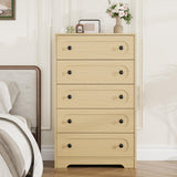 Garvee Mid-Century Modern Chest of Drawers – Tall 5 or 6 Drawer Dresser for Bedroom or Nursery, Large Deep Drawers, Metal Knobs, Storage Cabinet for Living Room, Hallway, Entryway – Natural Wood Color, Chest of Drawers - Natural