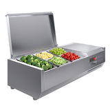 Garvee Refrigerated Condiment Prep Station, 38" Countertop Sandwich Salad Prep Table with 5 Stainless Steel Pans and PC Lids, 130W Commercial Refrigerated Rail, 35-46°F Digital Temperature Control