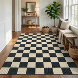 Garvee 9' × 12' Checkered Geometric Area Rug, Machine Washable Non-Slip Low-Pile Soft Rug for Living Room, Bedroom & Dining Room, Black/Coffee - Black/Coffee