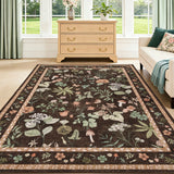 Garvee 8x10 Washable Floral Area Rug, Non-Slip Low Pile Rug, Stain Resistance Carpet for Living Room, Bedroom, Dining Room, Brown - Brown