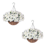 Garvee Artificial Geranium & Bougainvillea Hanging Basket Set – 2 Packs, 12 Realistic Silk Flowers Each, Faux Floral Arrangement, Weather-Resistant, Indoor Outdoor Home Decor, Porch, Patio, Garden – White