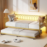 Garvee Daybed with Trundle, Metal Twin Trundle Bed with Charging Station & LED Lights, Sofa Beds Frame with Pull Out Bed for Living Room, Guest Room, Apartment, Small Spaces, Gold - Gold|Daybed with Trundle
