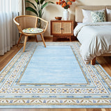 Garvee Modern Washable Area Rug - Soft Low Pile Collapsible Carpet, Non-Slip & Mark Resistant - For Living Room, Bedroom, Dining, Nursery - Light Blue, 9x12ft - Light Blue