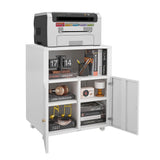 Garvee Heavy Duty White Metal Printer Stand with Wheels – 4-Compartment Filing Cabinet – 2 Doors & Open Shelf – Mobile Office Storage for Copiers, Fax, Scanners – White, 4 Compartments - White
