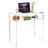 Garvee Modern Clear Acrylic Sleek Study Table, Coffee Table with Storage Shelf – Transparent Console Desk for Home Office, Bedroom, or Dorm – 33.5 Inch, Transparent