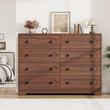 Garvee 8 Drawer Dresser Mid-Century Modern Large Storage Deep Drawers Engineered Wood Metal Knobs Bedroom Living Room Entryway - Walnut