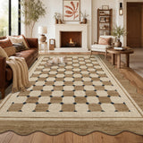 Garvee Scalloped Jute Area Rug - Neutral Checkered Design - Washable Non-Slip Carpet for Living Room, Bedroom, Office, Patio - Indoor Outdoor Entryway Mat - Flaxen Color, 8x10ft - Jute
