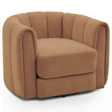 Garvee 360° Swivel Barrel Accent Chair – Soft Stuffed Fleece Upholstery, Striped Backrest, Ultra-Comfy Modern Lounge Armchair for Living Room, Bedroom, Vanity, Brown - Brown|Teddy Fleece