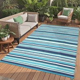 Garvee Waterproof Reversible Outdoor Rug 9x18ft – Modern Striped Plastic Straw Mat – UV Resistant, Durable, Easy to Clean – Patio, Camping, Deck, Balcony - Navy Blue Teal