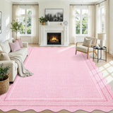 Garvee 10' × 14' Modern Bordered Area Rug, Washable Polyester Carpet with Non-Slip Backing for Living Room, Bedroom and Dining Room, Pink - Pink