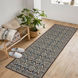 Garvee Dark Gray Washable Floral Runner Rug 2' × 6', Non Slip Low Pile Stain Resistant Bordered Rug for Kitchen Hallway Entryway Laundry Room - Black