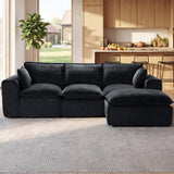 Garvee Modular Sectional Couches for Living Room, 108" Cloud Couch, 4 Seater l-Shaped Chenille Sofa Movable Ottoman - Black