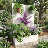 Garvee Elevated Garden Bed with Trellis, 0.6 mm Galvanized Steel White Planter for Climbing Plants on Patio and Backyard - White
