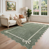 Garvee 6' × 9' Washable Scalloped Bow Area Rug, Soft Low-Pile Non-Slip Carpet for Living Room, Bedroom & Dining Room, Sage Green - Sage Green