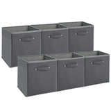 Garvee Collapsible Fabric Storage Cubes 6-Pack – 11 Inch Collapsible Organizer Bins with Faux Leather Handles – Storage Baskets for Shelves & Closets – Durable Non-Woven, Gray - Gray