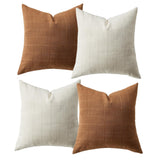 Garvee 4-Pack Chenille Check Throw Pillow Covers 20x20 Inch, Decorative Square Cushion Covers in 2 Beige/2 Orange, Farmhouse Boho Home Decor for Sofa Couch Bedroom - 2 Beige/2 Orange