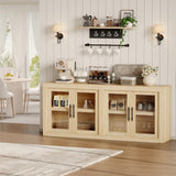 Garvee Modern Buffet Sideboard Cabinet – 70.8'' Extra Long Credenza with 4 Glass Doors, Large Storage Buffet Table for Dining Room, Kitchen, Living Room, Natural Wood Finish, Variant: Wood Color, 4 Glass Doors - Wood Color