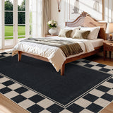 Garvee 9' x 12' Living Room Rug, Checkered Non-Slip Washable Rug, Large Bedroom Rug with Classic Neutral Geometric Pattern, Suitable for Living Rooms, Dining Rooms, and Offices ,Black/White - Black & White