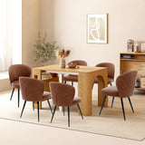 Garvee Modern Brown Dining Chairs Set of 6 - Ergonomic Curved Backrest, Upholstered Easy-to-Clean Leather, Steel Legs, 265 lbs Capacity - Comfortable Table Seating for Kitchen & Dining Room - Set