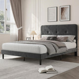 Garvee Queen Size Platform Bed Frame with Button Tufted Headboard,Velvet Upholstered Bed Frame with Wooden Slats Support, No Box Spring Needed, Noise-Free, Easy Assembly - Dark Gray