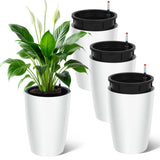 Garvee Tall Planters, 4-Pack 11.2" × 15.7" Self-Watering Plastic Flower Pots with Drainage and Water Level Monitor for Patio, White